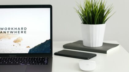 minimalist laptop in white desk