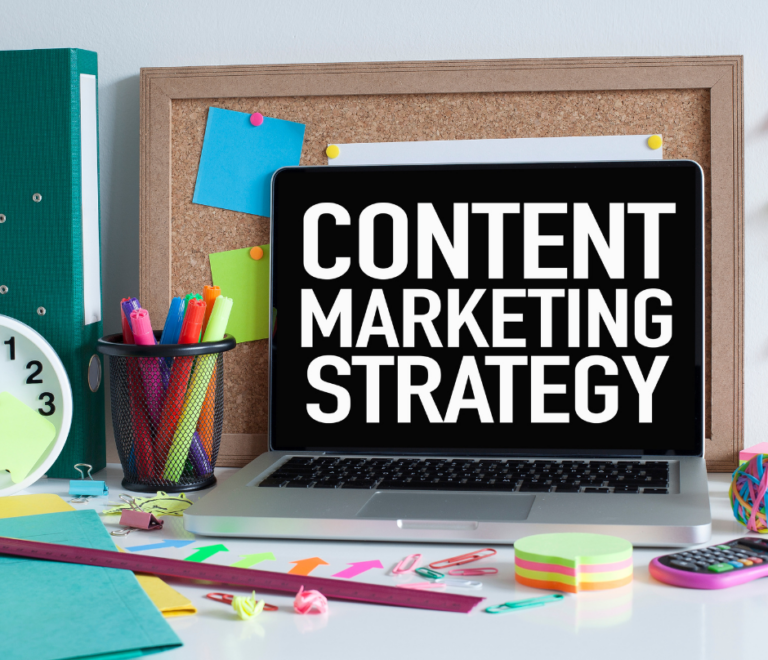 a laptop screen showing a content marketing strategy