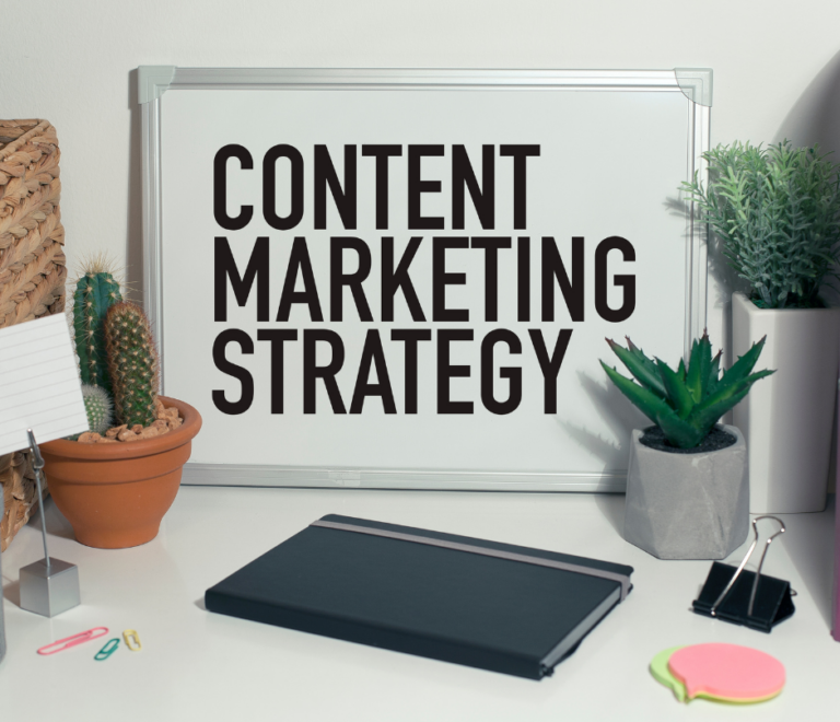 white board with a content marketing strategy written on it